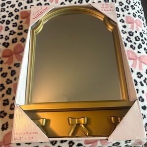 Gold Wall Mirror with Shelf and Hooks